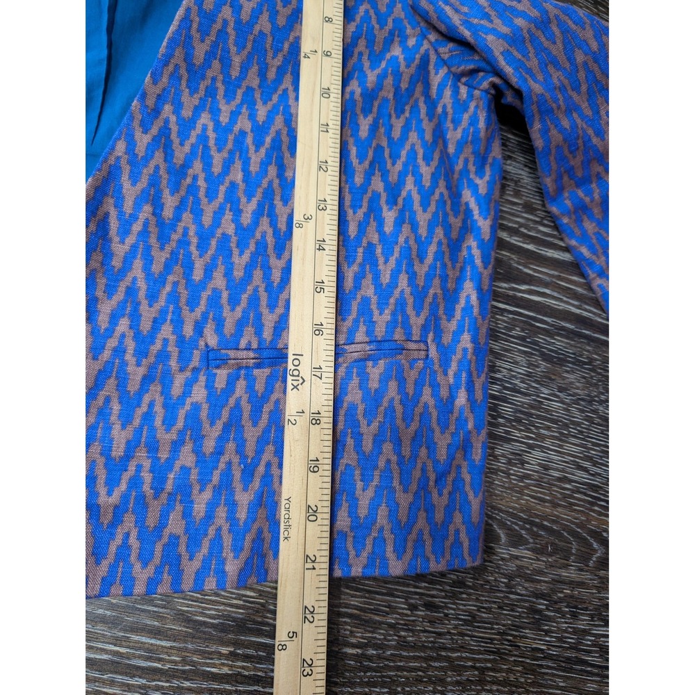 Ann Taylor LOFT Blazer Womens Large Blue Linen Chevron Open Front Lined‎ Jacket - Picture 7 of 7